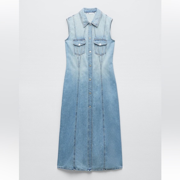 Zara Denim Maxi Dress NWT Size Medium - Picture 6 of 13